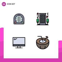 Set of 4 Commercial Filledline Flat Colors pack for fan computer home love device Editable Vector Design Elements