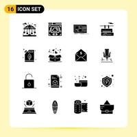 Pack of 16 Modern Solid Glyphs Signs and Symbols for Web Print Media such as electric travel equalizer transport chair lift Editable Vector Design Elements