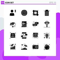 16 User Interface Solid Glyph Pack of modern Signs and Symbols of machine home designing tool electric trash Editable Vector Design Elements