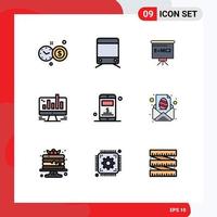 Pictogram Set of 9 Simple Filledline Flat Colors of dollar mobile board web computer Editable Vector Design Elements