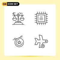 Mobile Interface Line Set of 4 Pictograms of choice medal judgment chipset off Editable Vector Design Elements