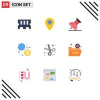 Conjunto de 9 colores planos universales para aplicaciones web y móviles pin de corte de tijera elementos de diseño vectorial editables de dinero escolar vector