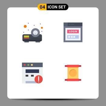 conjunto de 4 iconos modernos de la interfaz de usuario signos de símbolos para el sitio web del proyector elementos de diseño vectorial editables de la carta de seguridad web de Internet vector