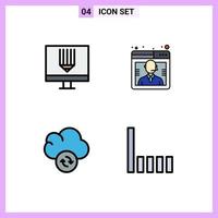 Group of 4 Modern Filledline Flat Colors Set for coding cloud development customer sync Editable Vector Design Elements