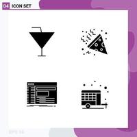 Pack of 4 Modern Solid Glyphs Signs and Symbols for Web Print Media such as drink panel party night software Editable Vector Design Elements