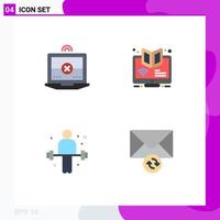 Set of 4 Modern UI Icons Symbols Signs for laptop dumbbell elearning webinar sport Editable Vector Design Elements