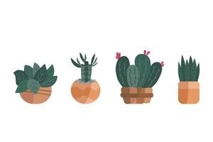 Vector set of plants in potted. Potted of air filtering plant collection hand drawn vector on the white background.