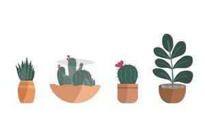 Vector set of plants in potted. Potted of plant collection hand drawn vector on the white background.