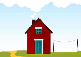 Small red Scandinavian house with chimney smoke vector