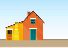 dos casas amarillas y naranjas en estilo escandinavo vector