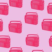 Radio receiver seamless pattern, silhouette of radio pink on light pink background vector