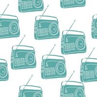 Radio receiver seamless pattern, silhouette of radio blue on a white background vector