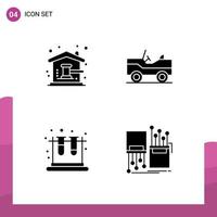 Pack of 4 Modern Solid Glyphs Signs and Symbols for Web Print Media such as auction lab home vehicle education Editable Vector Design Elements