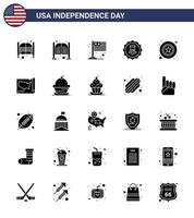 Stock Vector Icon Pack of American Day 25 Solid Glyph Signs and Symbols for map star usa police usa Editable USA Day Vector Design Elements