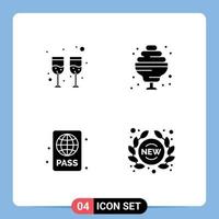 Pack of 4 creative Solid Glyphs of drink pool cocktail beach label Editable Vector Design Elements