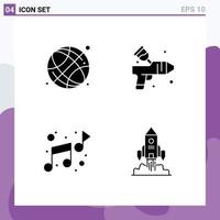 Solid Glyph Pack of 4 Universal Symbols of world globe note school paint rocket Editable Vector Design Elements