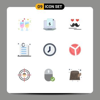 Mobile Interface Flat Color Set of 9 Pictograms of clock ui celebrate online attachment Editable Vector Design Elements