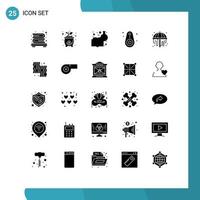 Pictogram Set of 25 Simple Solid Glyphs of garden shower chemistry book tracked devices Editable Vector Design Elements