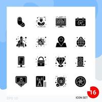 Modern Pack of 16 Icons Solid Glyph Symbols isolated on White Backgound for Website designing vector