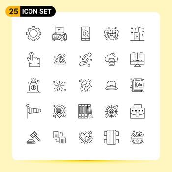 25 Universal Lines Set for Web and Mobile Applications bottle wire mobile tooth filling Editable Vector Design Elements