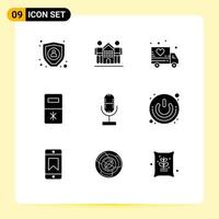 Modern Set of 9 Solid Glyphs and symbols such as microphone broadcast delivery audio kitchen Editable Vector Design Elements