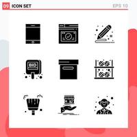 Collection of 9 Vector Icons in solid style Modern Glyph Symbols for Web and Mobile Solid Icon Sign Isolated on White Background 9 Icons