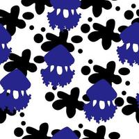 Blue silhouette of a jellyfish with black ornate spots seamless pattern, bright silhouettes of underwater animals on a white background vector