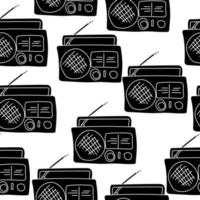 Radio receiver seamless pattern, silhouette of radio black color on a white background vector