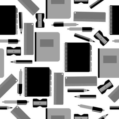 seamless pattern of school or office supplies in black gray shades on white  background 14731157 Vector Art at Vecteezy