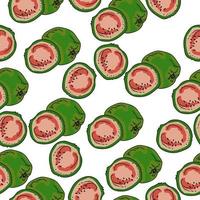 Guava seamless pattern, juicy fruit whole and half on a white background vector