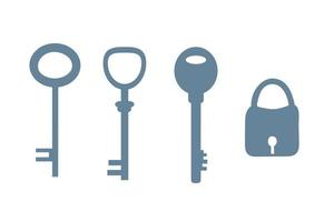 Set of keys in flat style. Vector illustration isolated on white background.