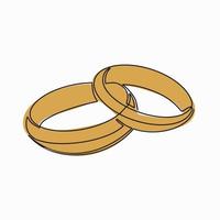 A continuous pattern of two rings. An icon of wedding rings on a white background. Fashionable minimalist illustration. Drawing in one line. Vector illustration