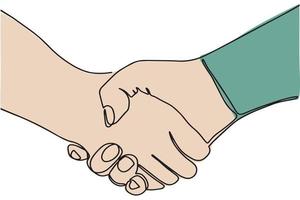 Handshake, agreement, hand drawn with single line. Vector illustration isolated on white background.
