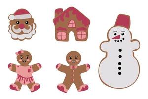 Festive gingerbread. Cookies in the form of men and different figures with icing. Merry Christmas. Celebration of New Year and Christmas. vector