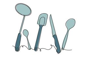 boceto de fondo de cubiertos. dibujo de una sola línea de utensilios de cocina aislados. cartel de diseño culinario. ilustración vectorial vector