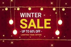 Winter sale vector banner template with lighted  background. Vector illustration.