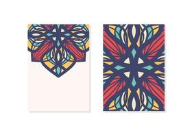 Half empty mandalas holiday cards. Vector vintage visiting card set. Floral mandala pattern and ornaments. Oriental design Layout. Islam, Arabic, Indian, ottoman motifs. Front page and back page.