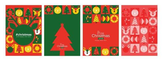 Merry Christmas and Happy Holidays cards with New Year tree. Modern geometric universal artistic templates. Vector illustration.