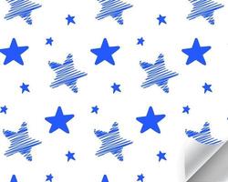 estrellas azules dibujadas a mano patrón aleatorio sin costuras sobre fondo blanco. patrón festivo con estrellas. textura para niños. estampados infantiles para textiles, prendas de vestir, papel de regalo. ilustración vectorial vector