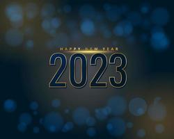 Happy New Year 2023 Holiday greeting card design on defocused colorful, bokeh background. vector