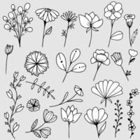 conjunto de vectores de dibujo a mano alzada de doodle de flores