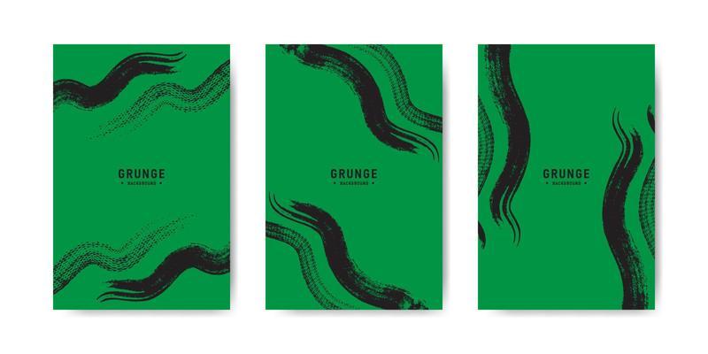 Set of green and black banner with watercolor texture background