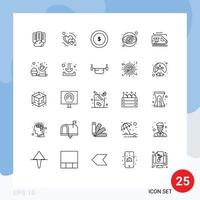 Pack of 25 Modern Lines Signs and Symbols for Web Print Media such as tunnel train coin money view Editable Vector Design Elements