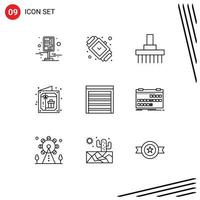 User Interface Pack of 9 Basic Outlines of invitation birthday jewelry tractor front Editable Vector Design Elements