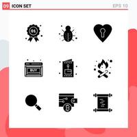 Modern Set of 9 Solid Glyphs Pictograph of card sale security online buy Editable Vector Design Elements