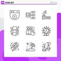 Set of 9 icons in Line style Creative Outline Symbols for Website Design and Mobile Apps Simple Line Icon Sign Isolated on White Background 9 Icons vector