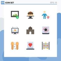 Set of 9 Vector Flat Colors on Grid for architecture monitor child info kid Editable Vector Design Elements