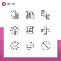 paquete de interfaz de usuario de 9 esquemas básicos de configuración de igualdad archivo transferencia de seguridad elementos de diseño vectorial editables vector