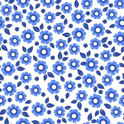 Cute blue flowers seamless pattern