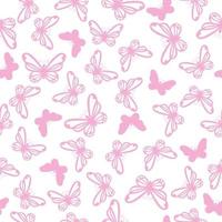 Pink seamless pattern with cute butterflies vector